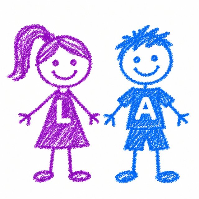 Drawing of a boy and a girl with the initials L and A